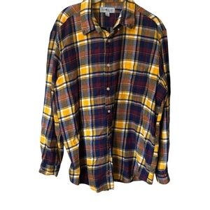 Sun River Men's Shirt XL Plaid Casual Button-down Yellow Blue Red 100% Cotton